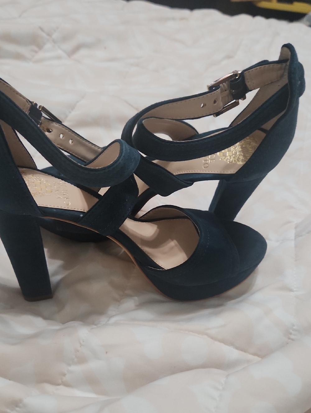 Vince Camuto Teal Suede Platform Block Heels with Ankle Strap